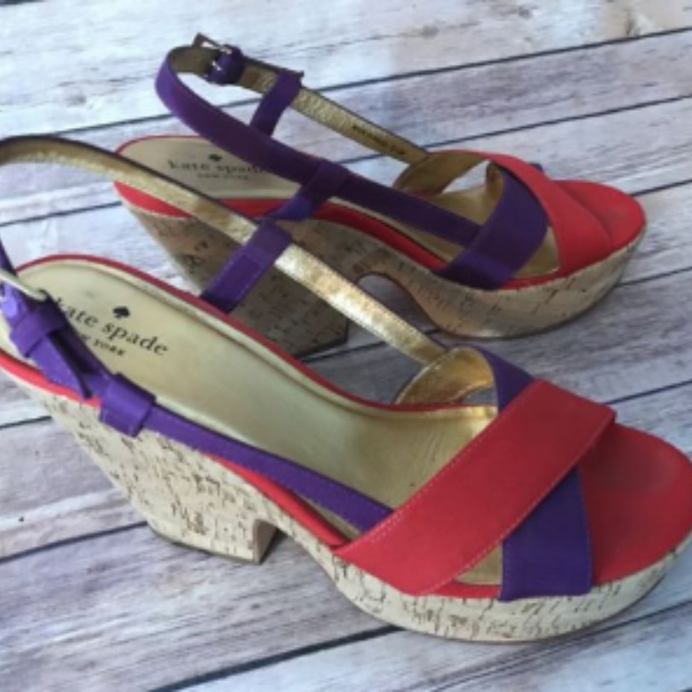 KATE SPADE Size 8.5 M Stripe Wedge Sandals
